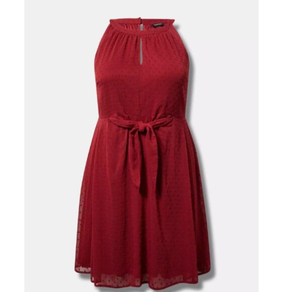 Torrid Mini Clip Dot Chiffon Halter Keyhole Dress -Size 5 - NWT - Picture 2 of 12